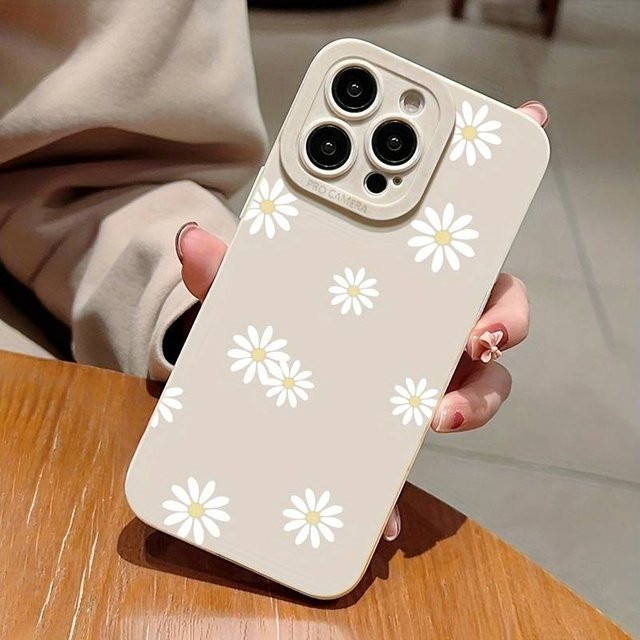 Handyhülle mit Gänseblümchen-Grafik für Apple iPhone Modelle in Weiß, Soft Matte Cover - Bild 1