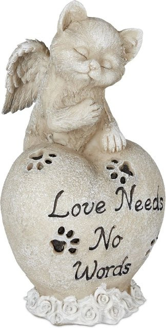 Relaxdays Katzen Gedenkstein aus Polyresin in Beige, wetterfest, B/T/H: 20,5 x 11 x 10 cm - Bild 1
