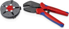 Knipex MultiCrimp Crimpzange mit Wechselmagazin und Mehrkomponenten-Hüllen, brüniert, rot, Länge: 250 mm - Bild 1