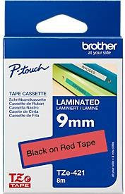 Brother TZe-421 Schriftbandkassette für P-touch, Farbe: Rot, Schriftfarbe: Schwarz, Breite: 9 mm, Länge: 8 m - Bild 3