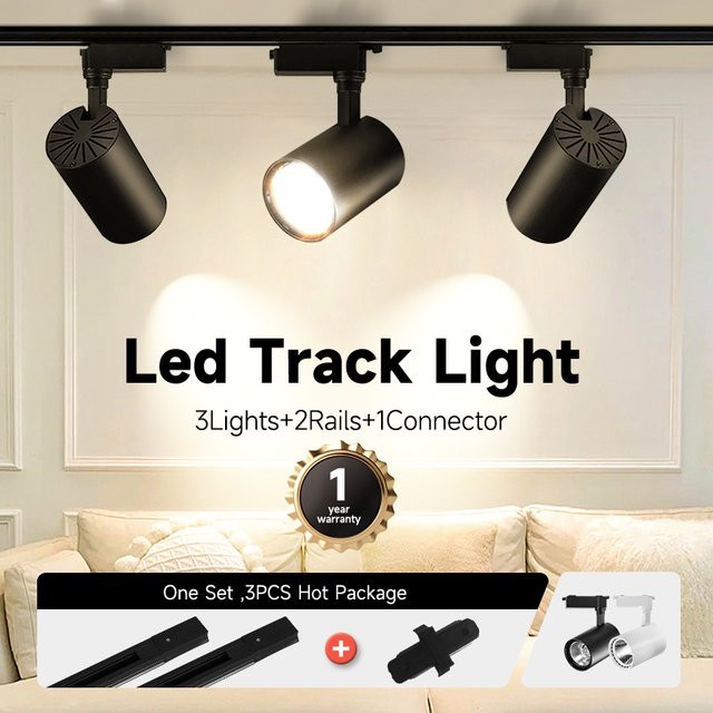 CANMEIJIA LED-Schienenbeleuchtungsset in Schwarz, verstellbare Spotlight-Schienenlampe aus Metall für Wohnzimmer und Ladenbau - Bild 1
