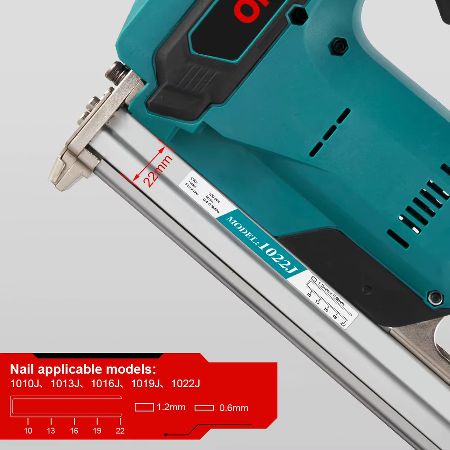 ONEVAN Bürstenloser Elektrischer Akku-Nagler für 10-22mm Brad Nails, 2-Gang Nagelpistole kompatibel mit Makita 18V Akku für Möbelrenovierung und Holzbearbeitung - Bild 5