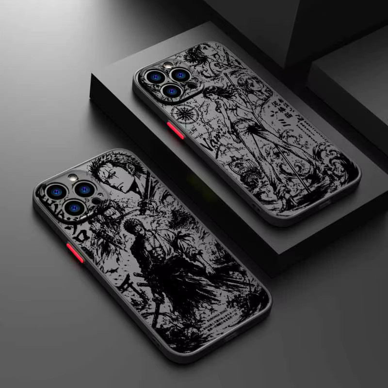 ONE PIECE Handyhülle mit Tinten-Design für iPhone 17 16 15 14 13 12 Pro Max Plus Mini, Schwarz, mattiert und transparent, weiche Schutzhülle - Bild 1