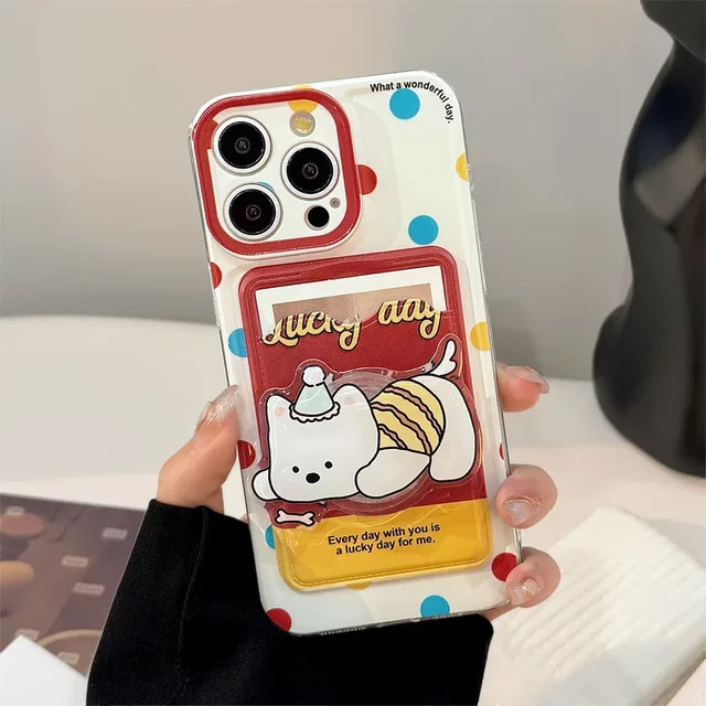 MUQGEW Handyhülle mit Umhängeband und Kartenhalter im Cartoon-Welpen-Design für iPhone, Farbe: Multicolour - Bild 1