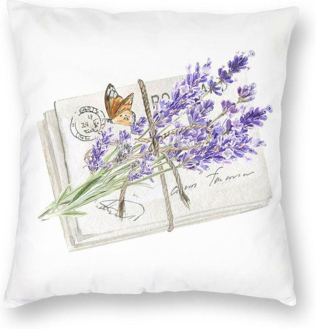 Lu Xika Chen Kissenbezug mit Lavendelblüten und Vintage-Brief-Muster, quadratisch, B/T/H: 18 x 18 x 18 cm, Mehrfarbig - Bild 1