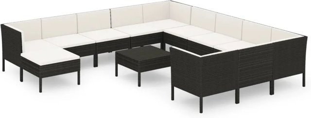 vidaXL 13-tlg. Garten-Lounge-Set Modell 4 aus Poly Rattan in Schwarz mit Auflagen und Polsterkissen - Bild 1