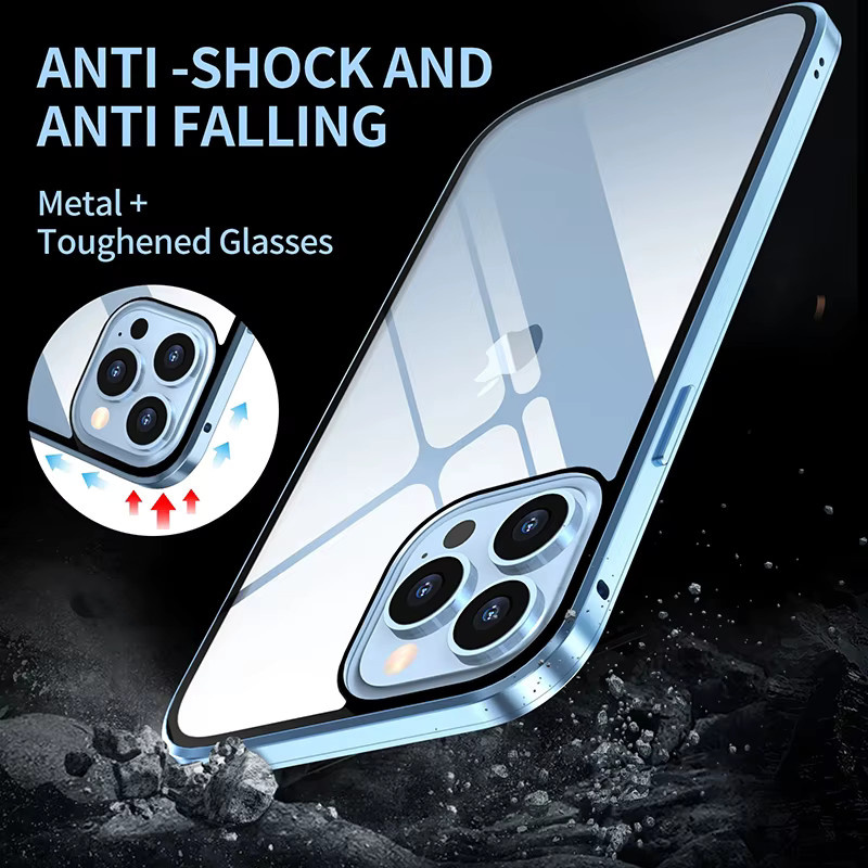 Magnetische RUWANHU Anti-Peeping Handyhülle aus Metall und doppelseitigem Glas in Rot für iPhone 15 14 13 12 11 Pro Max X XS XR 8 7 Plus mit 360 Grad Vollschutz - Bild 5