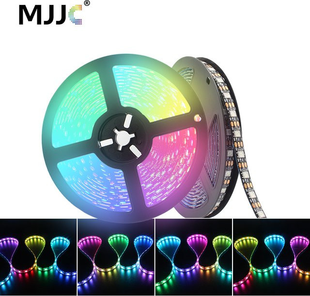 MJJC WS2812B RGBIC LED-Streifenlicht, 5V DC 5050 SMD, adressierbares digitales LED-Band mit 300 LEDs, wasserdicht, Multicolour, schwarze Leiterplatte - Bild 1