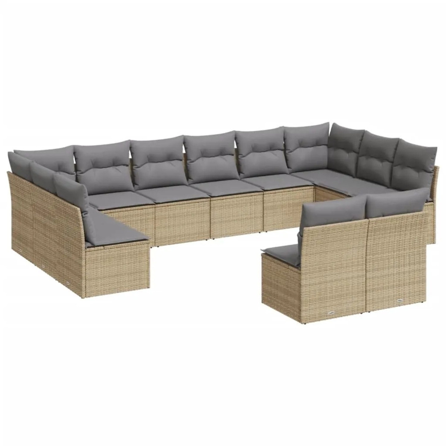 vidaXL 12-tlg Garten-Sofagarnitur in U-Form aus beige Poly Rattan mit Kissen und Stauraum - Bild 2