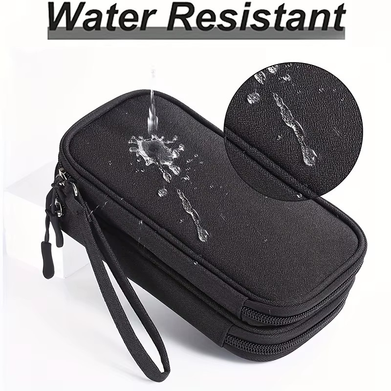 Wasserdichte Nylon-Aufbewahrungstasche in Pink als doppellagiger Reise-Organizer für Elektronikzubehör wie Kopfhörer, Maus, Ladegeräte und Kabel - Bild 2