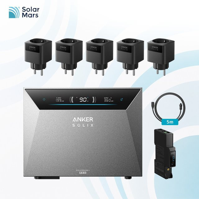 Anker SOLIX Solarbank 4 E5000 Pro 5kWh in Grau inklusive Smart Meter Gen 2, Wieland Kabel und Smart Plug Gen. 2 - Bild 1