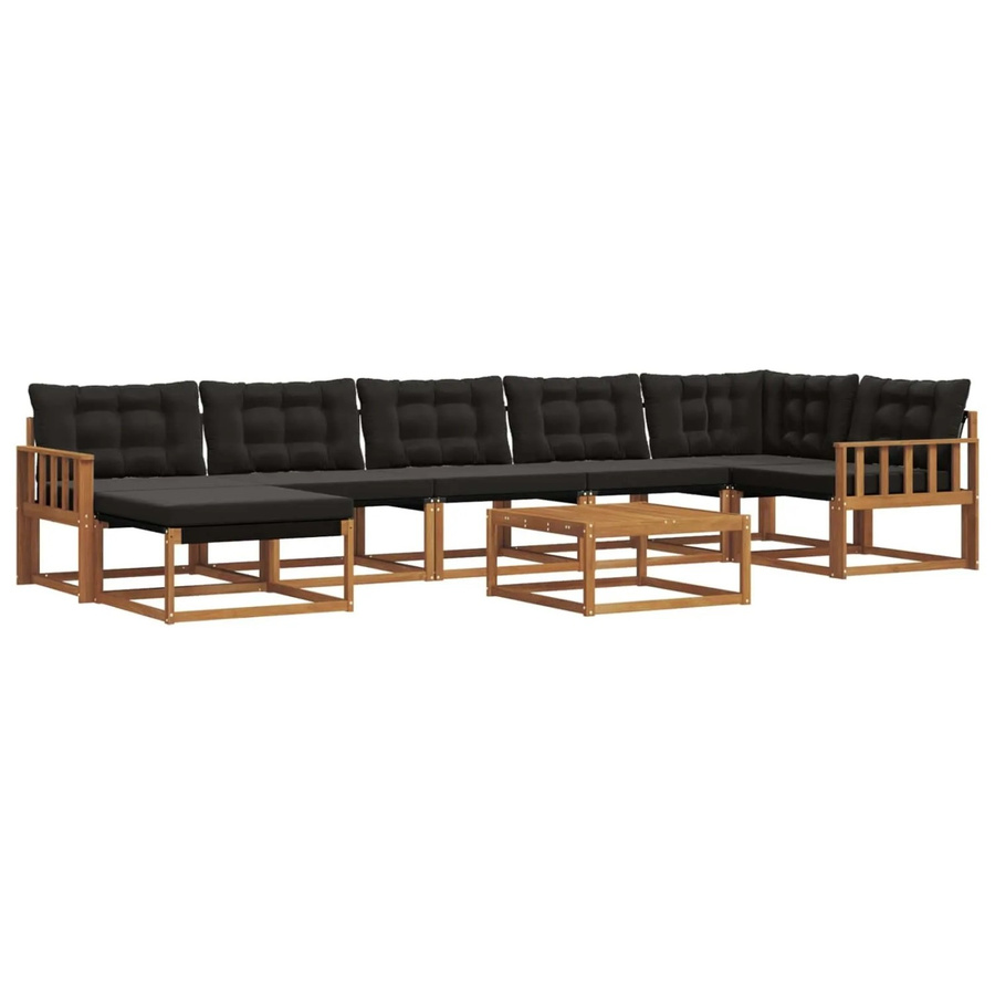 vidaXL Outdoor-Sofagarnitur 22-tlg. aus Akazienholz und Textilene mit Kissen in Natur und Schwarz - Bild 2