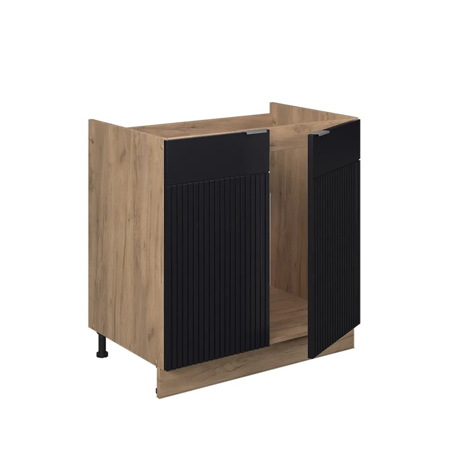 Vicco Spülenunterschrank Fame-Line Eiche Schwarz gestreift mit Soft-Close-Scharnieren Breite: 80 cm - Bild 3
