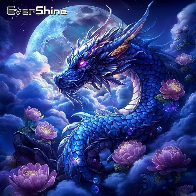 EverShine Diamantmalerei Drache und Blumen als Strass-Mosaik zur Dekoration, Mehrfarbig, B/H: 20 x 20 cm - Bild 1