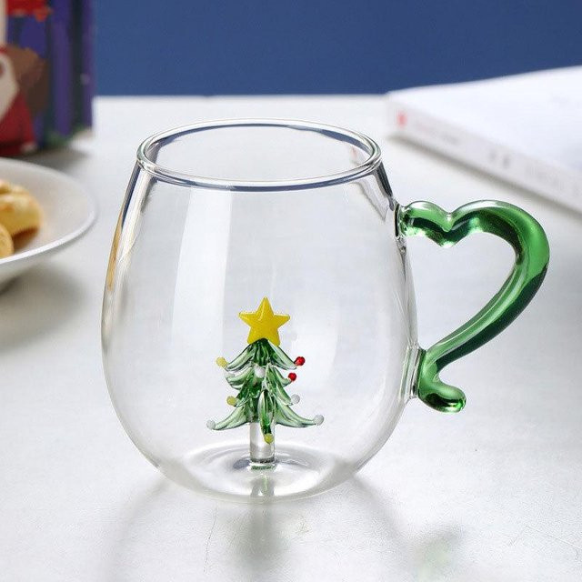 ONIHUA Weihnachts-Glaskrug mit Schneemann und Weihnachtsbaum Design, transparent, 300-400 ml - Bild 1