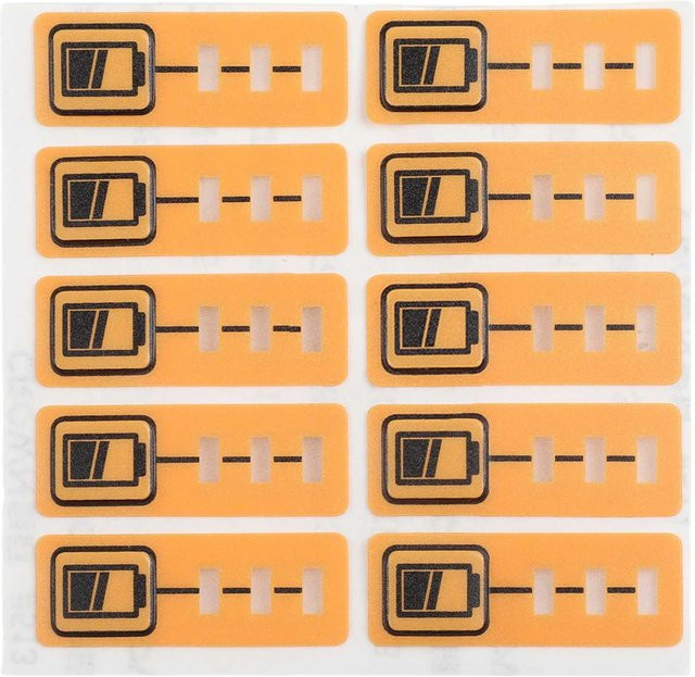 10er Set Batterie Kapazität Schlüssel Aufkleber in Orange passend für DeWalt DCB200 DCB140 DCB182 18V und 14,4V Lithium-Akku Ersatz - Bild 1