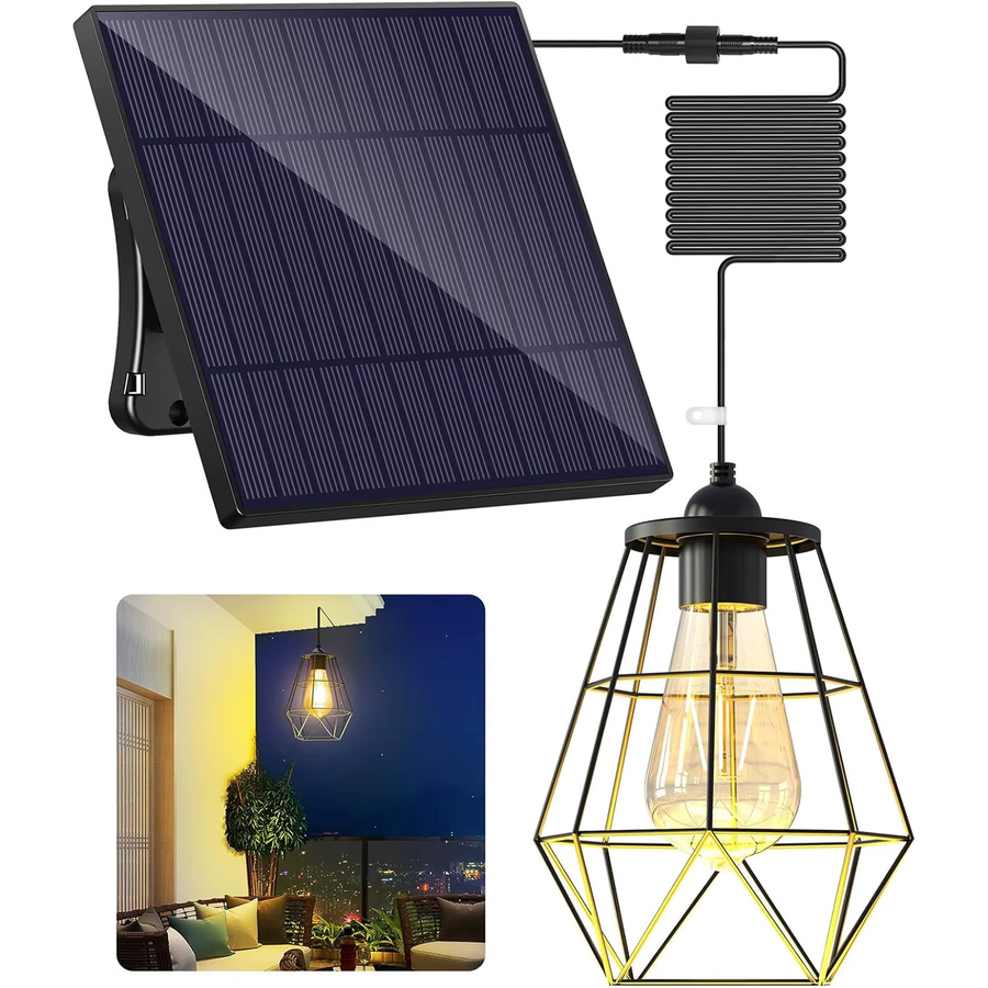 Intelamp Solar-Pendelleuchte mit 4000mAh Akku, schwarzer Metallkorb, Solar-Kronleuchter mit 5m Kabel für Garten, Hof und Pavillon - Bild 9
