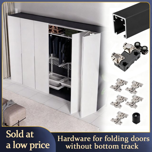 STARSHINE Metall-Aufhängeschiene für dreifache Kleiderschrank-Falttüren, komplettes Kit in Schwarz - Bild 1