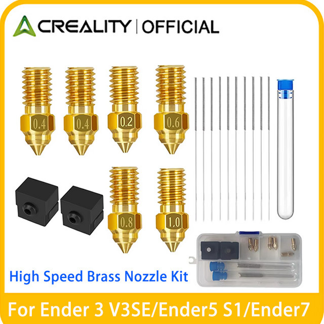 Creality Ender 3 V3 SE Düsensatz mit goldfarbenen hochtemperaturbeständigen Extruderdüsen und Silikonabdeckung für Ender 5 S1 und Ender 7 - Bild 1