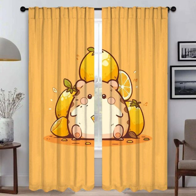 Hamster Vorhänge für das Wohnzimmer, 2 Paneele, gelb, Breite: 50 cm, Höhe: 70 cm - Bild 1