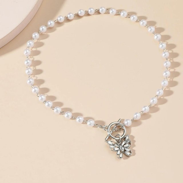 Halskette Schmetterling, Diamant, Perle, Silber, Damen - Bild 1