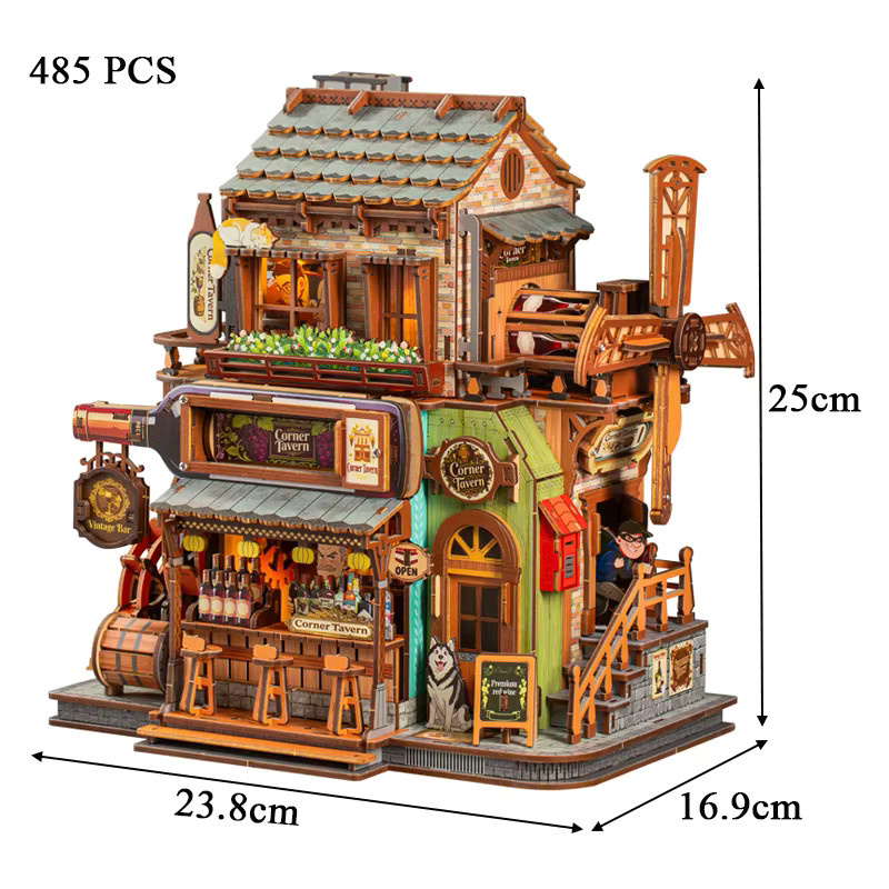 ELEVEN-CUTE DIY Holz-Ecktaverne, Miniatur-Modellbausatz, Fantasy, Holz - Bild 3
