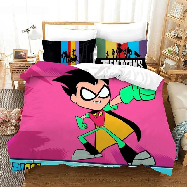 Teen Titans Go Cartoon Bettwäscheset aus Mikrofaser mit 3D-Grafik, Mehrfarbig, B/H: 133 x 70 cm - Bild 1