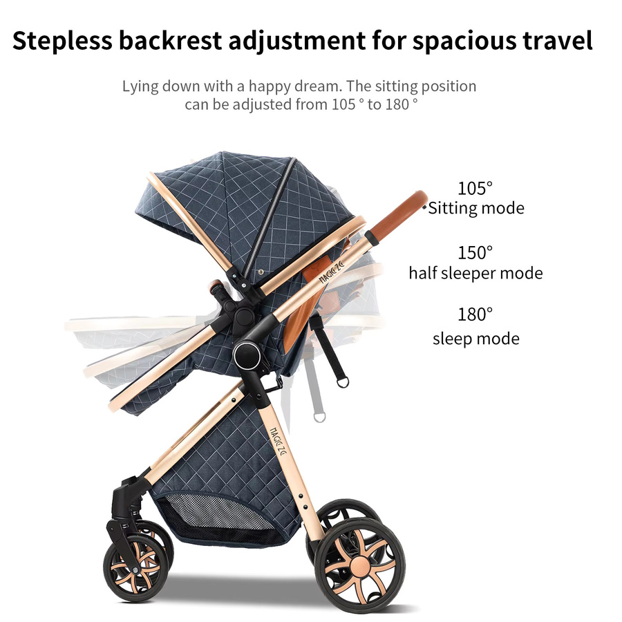 Magic ZC 3-in-1 Luxus-Kinderwagen-Kombination mit Wiege, Autositz und Schlafkorb, Schwarz, faltbar und bidirektional mit Schiebesystem - Bild 5