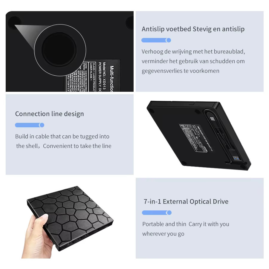 GGBEE Externes 7-in-1 DVD-Laufwerk mit USB 3.0 und USB-C, Tragbarer CD/DVD-Brenner für Mac, Windows und Linux, Schwarz - Bild 4