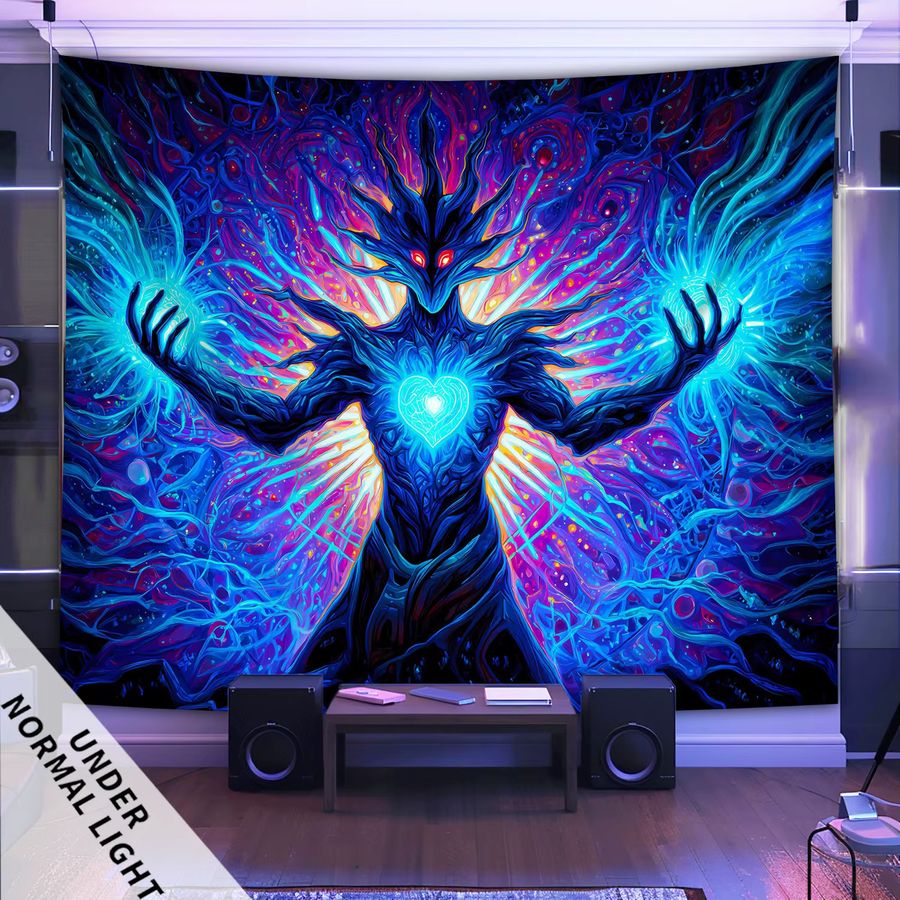 VIKAMA Fantasy Heartlight Creature Wandteppich mit blauem Herz und roten Augen zur Wanddekoration - Bild 2