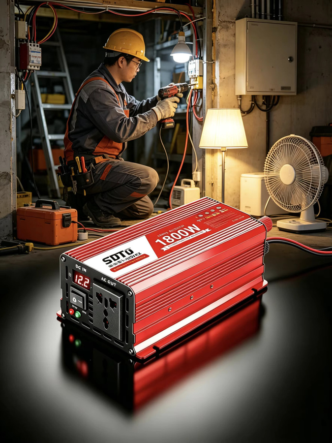 SUTU Reiner Sinus-Wechselrichter DC 12V/24V zu AC 220V 50Hz mit Universal- und Europasteckdose in Rot - Bild 3