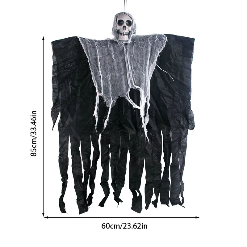 joy-enlife Halloween Dekoration Hängende Schädel Skelett und Geist Ornamente aus Textil in Schwarz - Bild 3