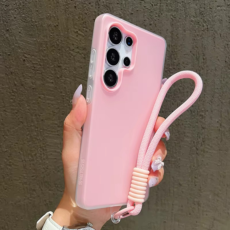 Jelly Handyhülle mit Handgelenkband-Lanyard für Samsung Galaxy S25 S24 S23 S22 Ultra Plus FE A36 A35 A54 A16 A56 A17 A07 5G in Pink - Bild 1