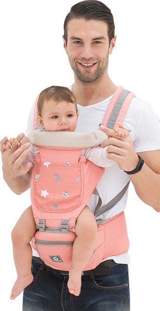 Ergonomische Babytrage mit Hipseat und Mesh-Material für Kleinkinder von 0 bis 36 Monaten, Känguru-Trage für die nach vorne gerichtete Trageweise in Orange und Pink - Bild 1