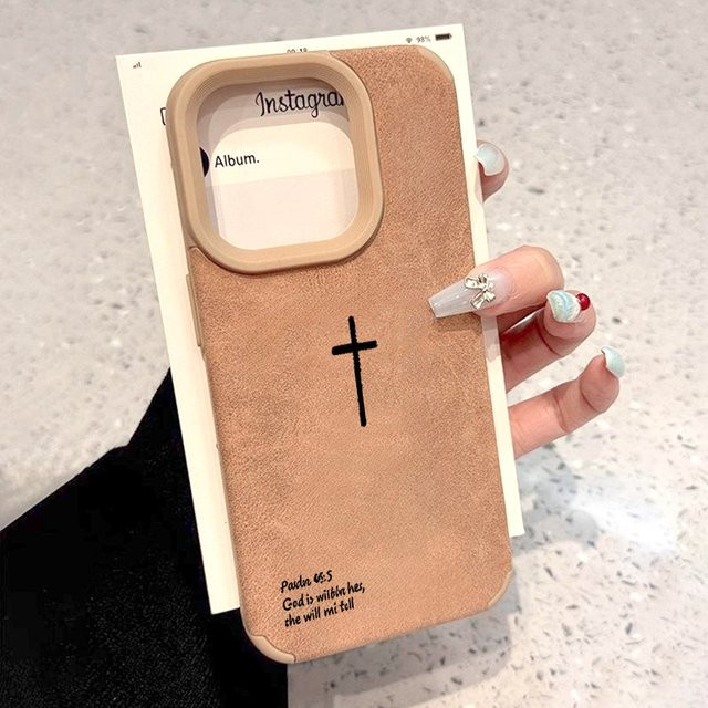 GOD Jesus Handyhülle für Apple iPhone 17 16 15 14 13 12 11 Pro Max XR XS in Braun aus Kunstleder und Wildleder - Bild 1