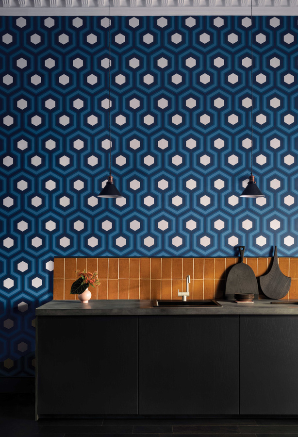 Cole & Son Tapete Hicks' Grand Blue in Blau und Türkis, Vlies-Tapete mit abstraktem geometrischem Design - Bild 1