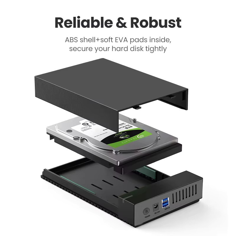 KEBIDU USB 3.0 SATA 3,5 Zoll HDD-Gehäuse, externes Festplattengehäuse für PC, Laptop und TV, Schwarz - Bild 2