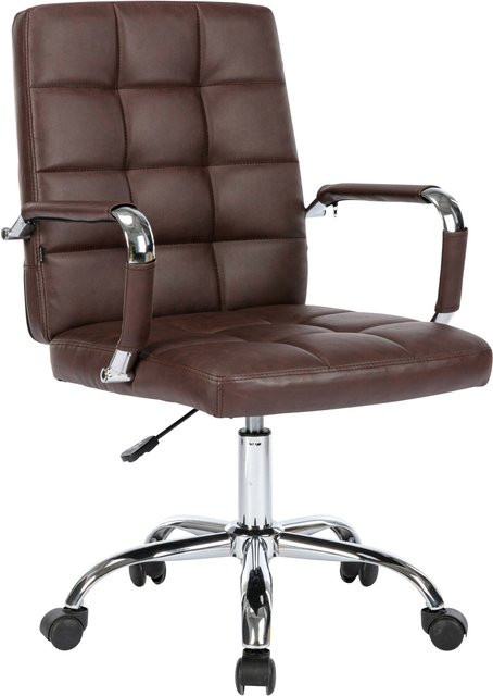 TPFLiving Bürostuhl aus Kunstleder in Bordeauxrot mit Armlehnen und Rollen für Home-Office und Büro, B/T/H: 63 x 120 x 59 cm - Bild 1