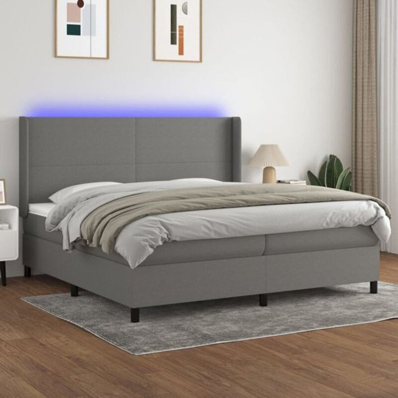 Vidaxl Boxspringbett mit Matratze in Grau und Weiß aus Stoff, B/T: 200 x 200 cm - Bild 1