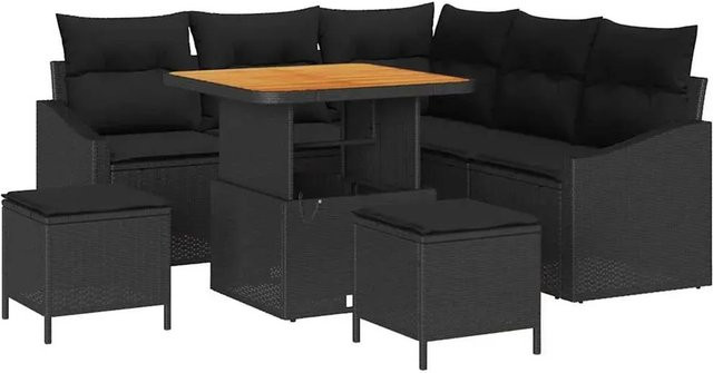 vidaXL 8-teiliges Garten-Sofa-Set aus Poly-Rattan und Stahl in Schwarz mit Kissen - Bild 1