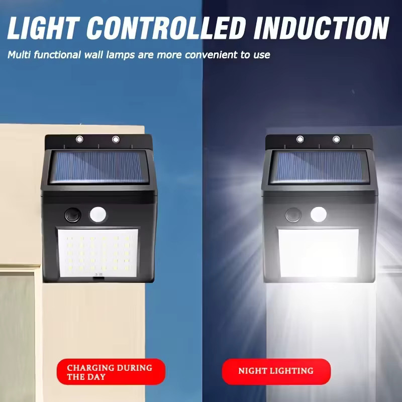 XIWANGFIRE LED Solar-Wandleuchte mit Bewegungssensor, IP65 wasserdicht, Schwarz, Außenbeleuchtung für Garten und Terrasse - Bild 2