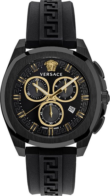 Versace Chronograph, Herrenuhr, Edelstahl, Quarz, 43 mm, Schwarz, 5 ATM - Bild 1