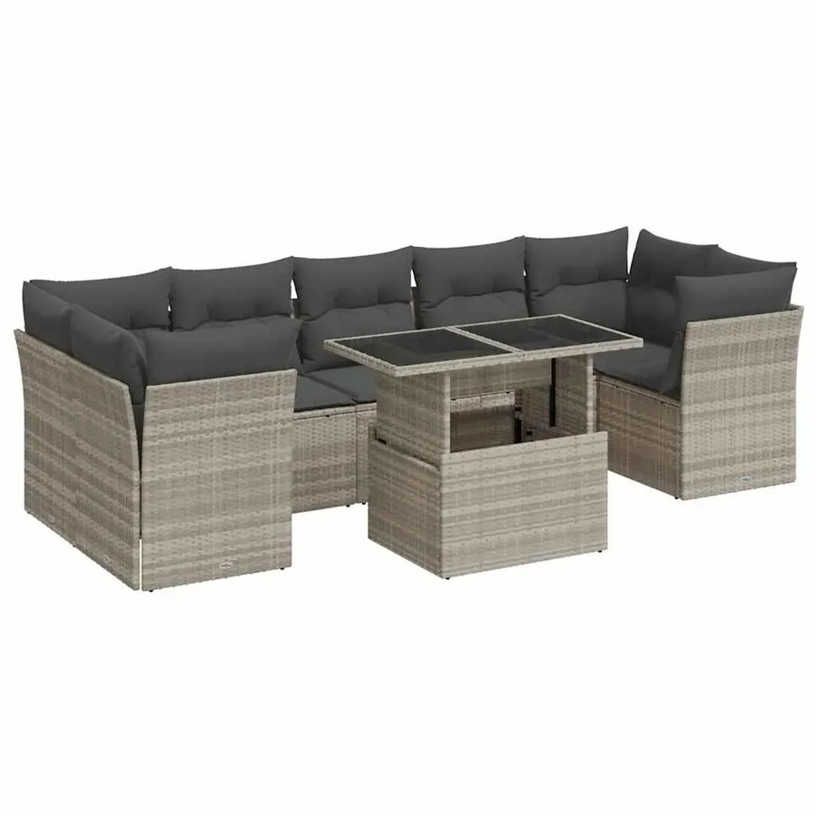 vidaXL 8-teilige Garten-Sofagarnitur aus Poly-Rattan mit Kissen in Hellgrau - Bild 2