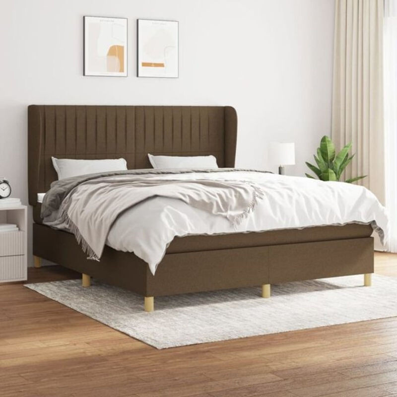 vidaxl Boxspringbett mit Matratze in Braun und Weiß aus Stoff, B/T/H: 180 x 200 x 118 cm - Bild 1