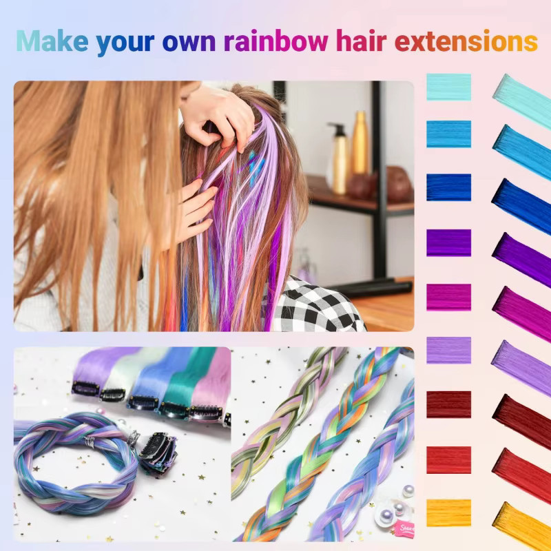 Wigundle Clip-in-Haarverlängerungen, Kunsthaar, Regenbogen, 55,9 cm, 11 Teile - Bild 1