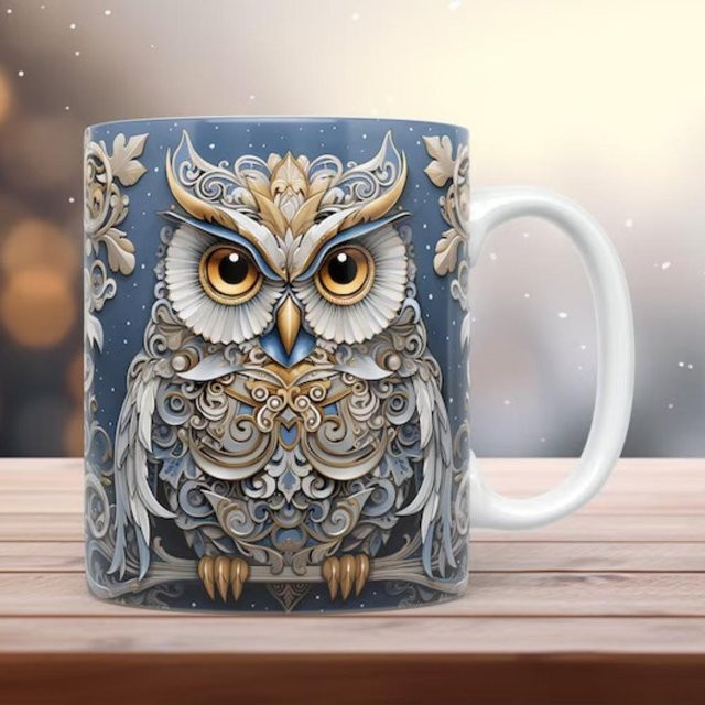 Niedlicher 3D Eule Keramik-Kaffeebecher in Blau, Teetasse aus Porzellan mit 400 ml - Bild 1