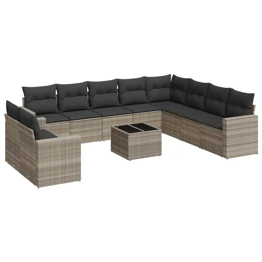 vidaXL 11-tlg. Garten-Sofagarnitur aus Poly-Rattan in Hellgrau mit Kissen und L-Form - Bild 2