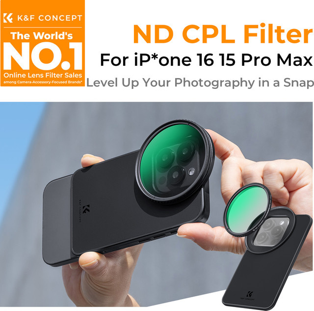 K&F CONCEPT Magnetischer Objektivfilteradapter für iPhone mit CPL Polarisationsfilter 67mm oder variablem ND2-32 Filter in Schwarz - Bild 1