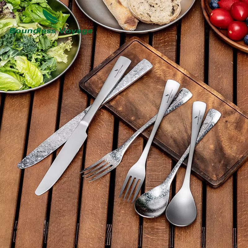 Boundless Voyage Titan-Besteck Set Ti1055A aus Metall in Silber mit Gabel, Löffel und Messer für Outdoor und Camping - Bild 2