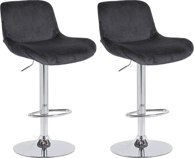 CLP 2er Set Barhocker Solon höhenverstellbar und drehbar mit Rückenlehne aus Samt oder Stoff in Chrom-Optik - Bild 1